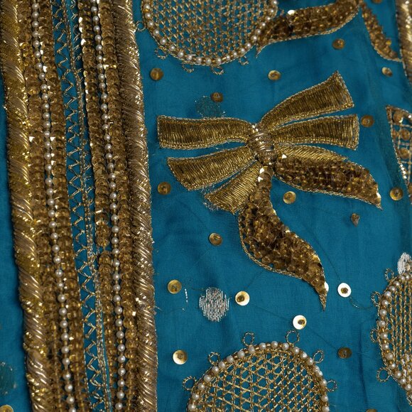 Vintage 80s Silk Beaded Jacket Boho Hippie Blue Highly Embellished Evening Coat - Picture 3 of 16